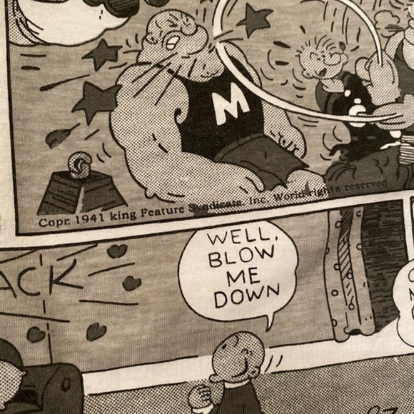 Popeye The Sailor T-shirt Medium Mens Gray All Over Comic Print Wimpy Pluto - Picture 6 of 7